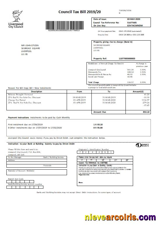 United Kingdom Liverpool City Council tax bill